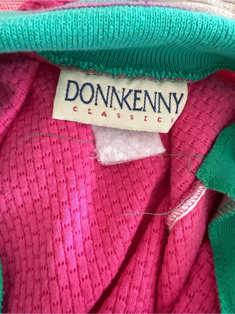 Vintage 90s Y2K Bright Pink Knit Polo with Green Contrasted Collar Golf Shirt - Picture 7 of 8